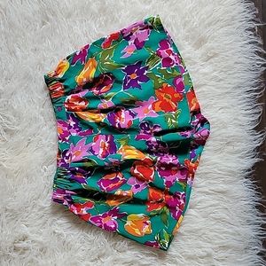 Vintage Victoria's Secret Gold Label Pleated Bright Floral Print Skater Shorts